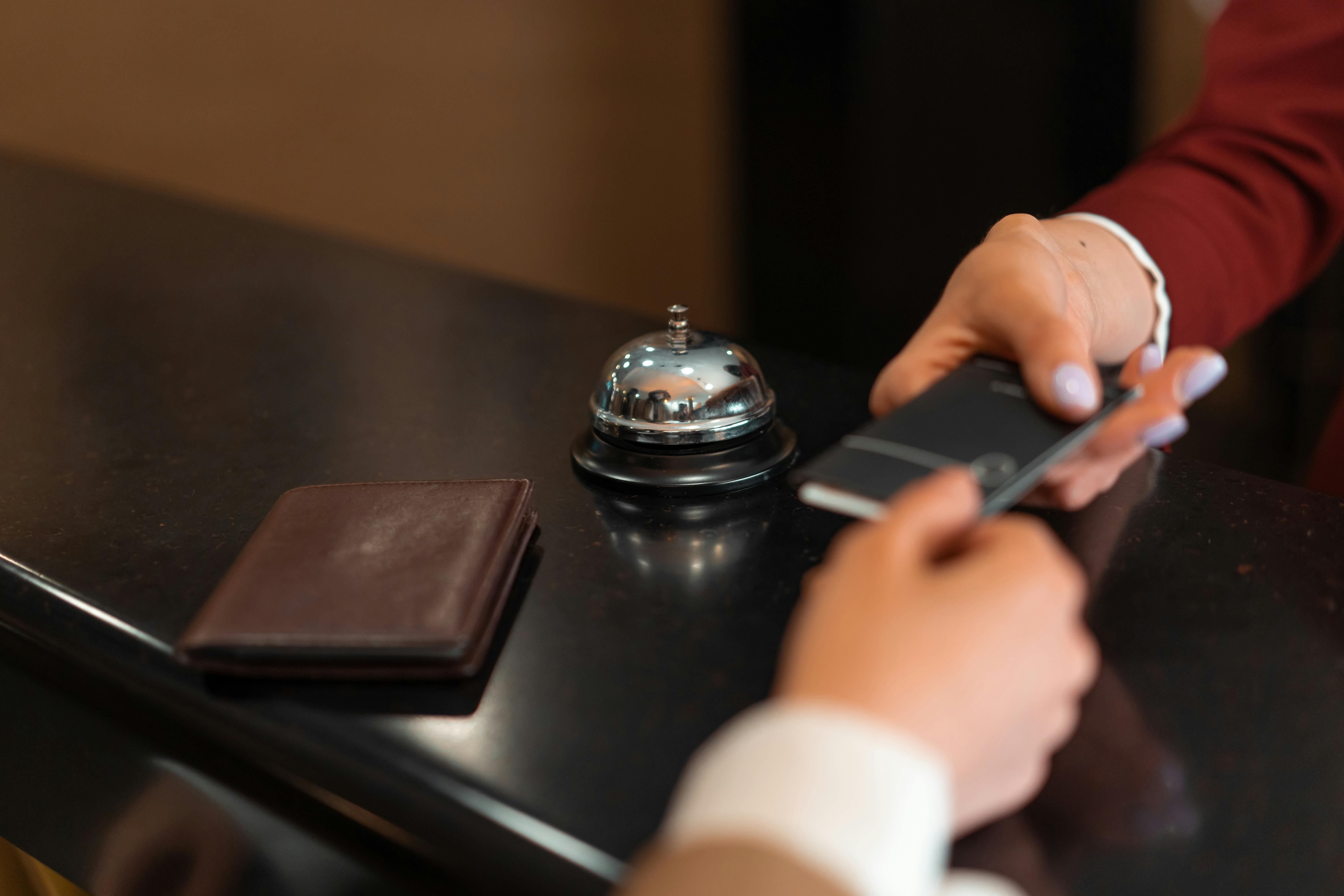 Hotel check-in desk with service bell